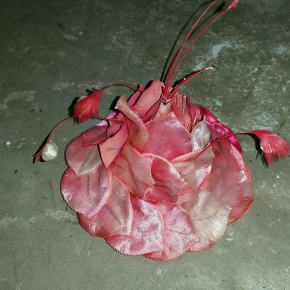 Vintage Fascinator Hat Pink Tones Fabric Leaves